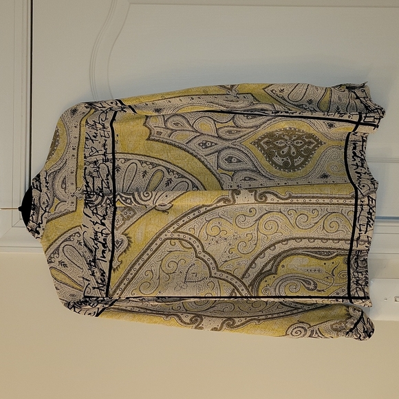 ETRO Silk Paisley Print Blouse Size Euro 44 (US 14/16) Black & Lime NWT - Picture 2 of 6